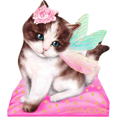 TOPModel Cat-Shaped Notepad with Flower and Fairy Wings Design