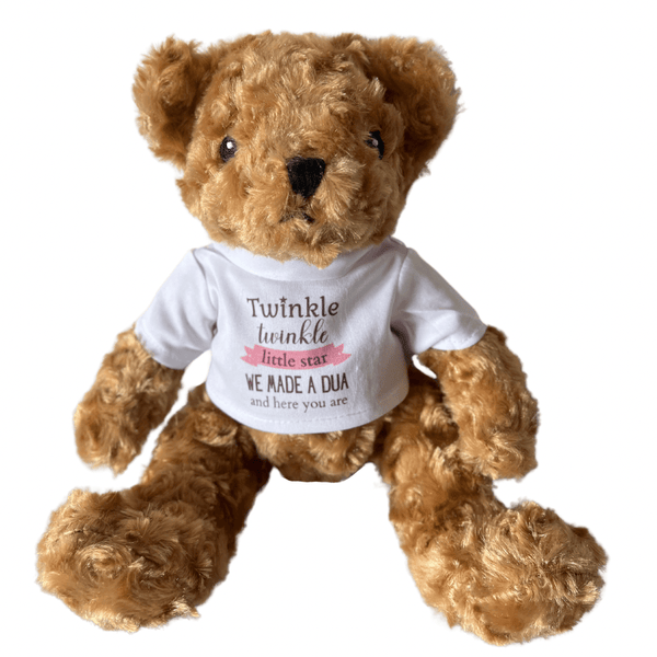 Teddy Bear With Tshirt. Twinkle Twinkle Little Star, We Made A Dua And Here You Are.